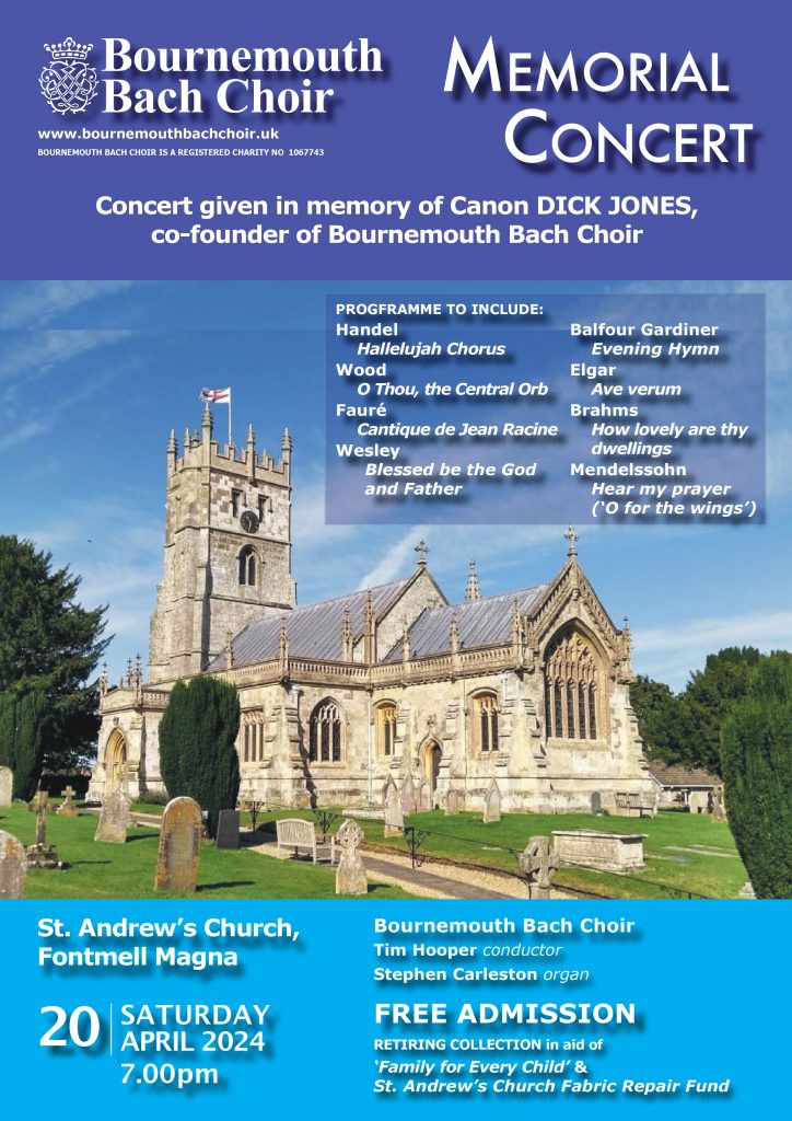 A poster showing the details of the concert in memory of Canon Dick Jones