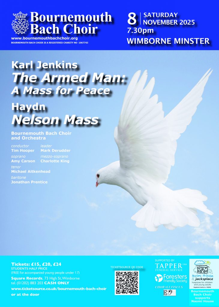 A poster advertising the concert details with a white dove symbolising peace.