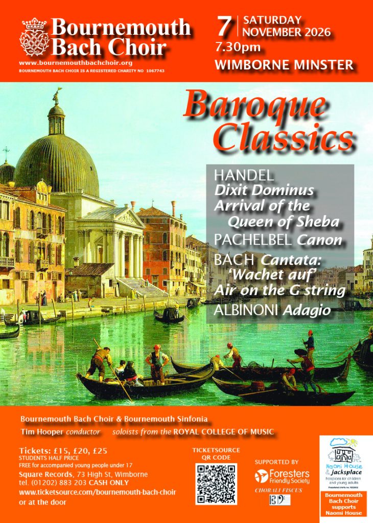 a scene of Venice with buildings in the background, boats in the foreground. The concert details are overlaid